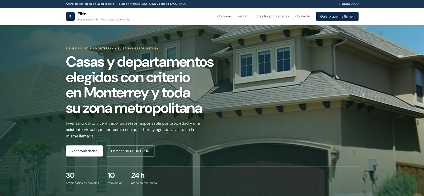 Sitio de la inmobiliaria Elite con asistente virtual que contesta llamadas